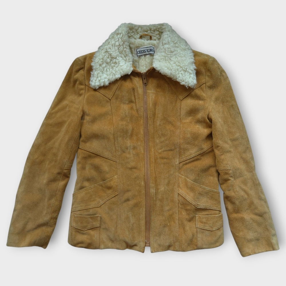 Vintage CHESS KING Leather Sherpa Coat Jacket. Size: 38